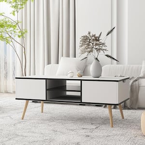 43.3 in. Black White Rectangle Wood Coffee Table with Solid Wooden Leg Support for Dining Room, Kitchen