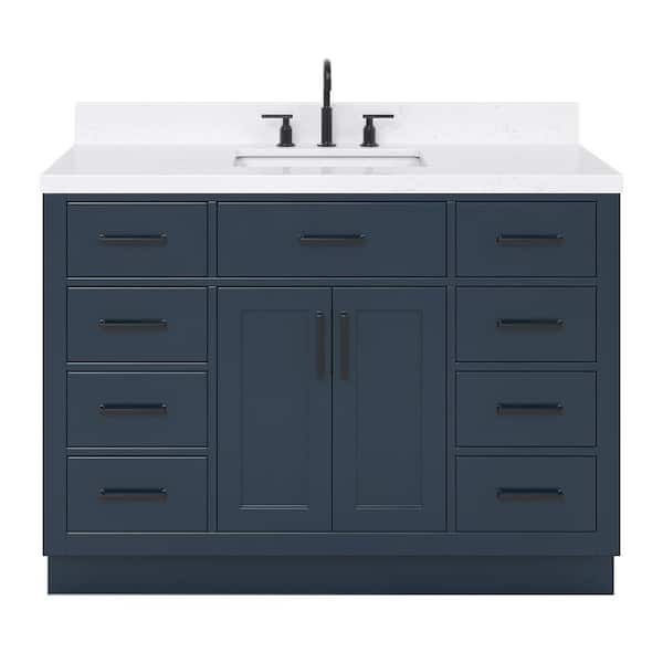 Hepburn 48 in. W x 22 in. D x 36 in. H Single Sink Freestanding Bath Vanity in Midnight Blue with Carrara Quartz Top