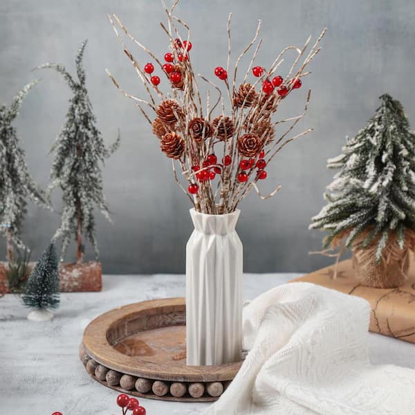 12 Pcs 16 in. Red Artificial Pine Christmas Tree Floral Stems