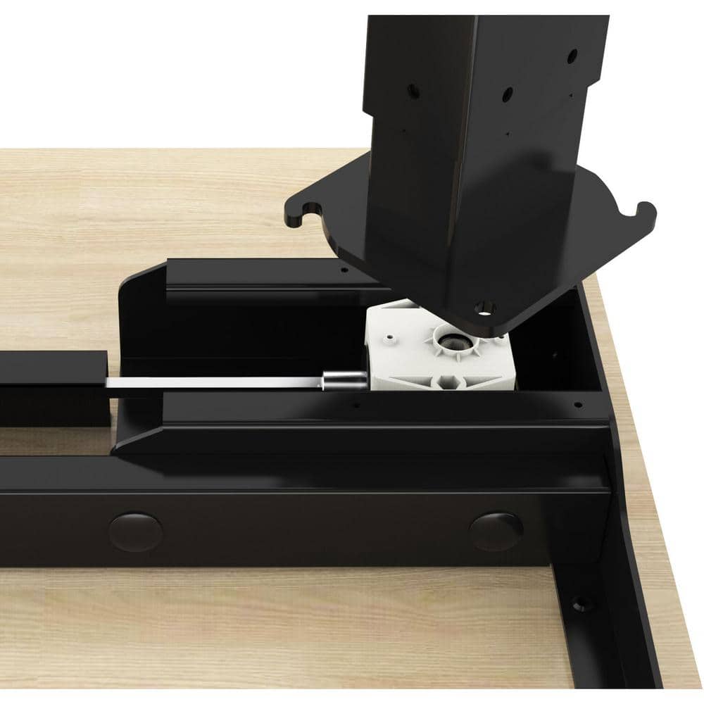 Medium Brown Adjustable Height Standing Desk with Black Metal Frame