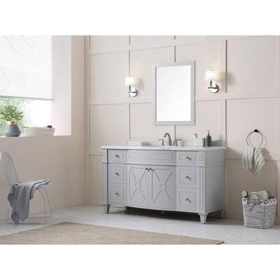 Bergeron 60 in. W x 22 in. d Bath Vanity in Dove Grey with Cultured Stone Vanity Top in White with White Basin