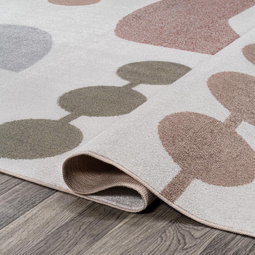 Cream and Multi Abstract Washable Kids Area Rug 4' x 6'