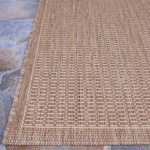 Recife Saddle Stitch Cocoa Natural 2 ft. x 4 ft. Solid Indoor/Outdoor Area Rug