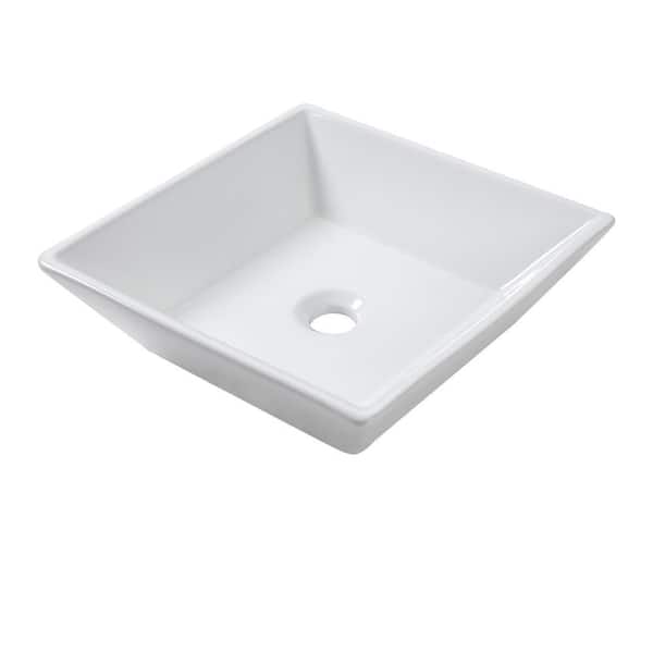 Aurora Decor AGA 16 in. x 16 in. x 5 in. Modern Ceramic Square Bathroom Vessel Vanity Sink Porcelain Sink in White