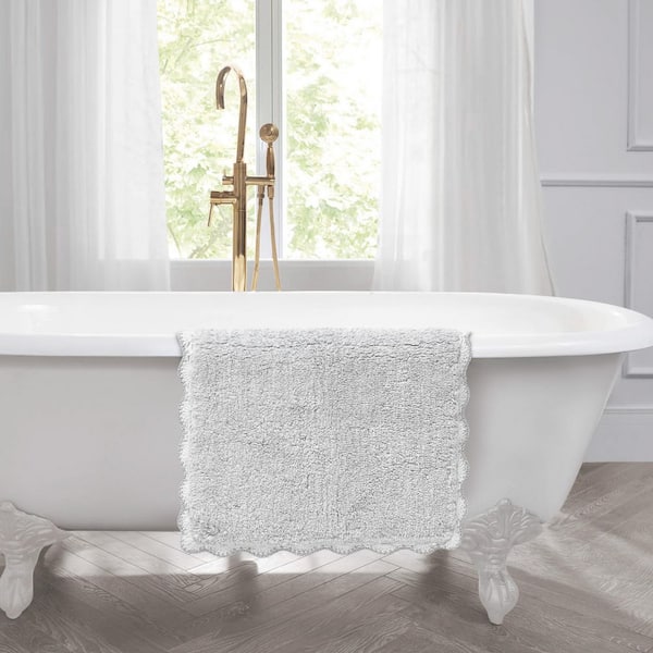 Heathered Crochet Border Glacier Gray 20 in. x 32 in. Solid Color Cotton Bath Mat