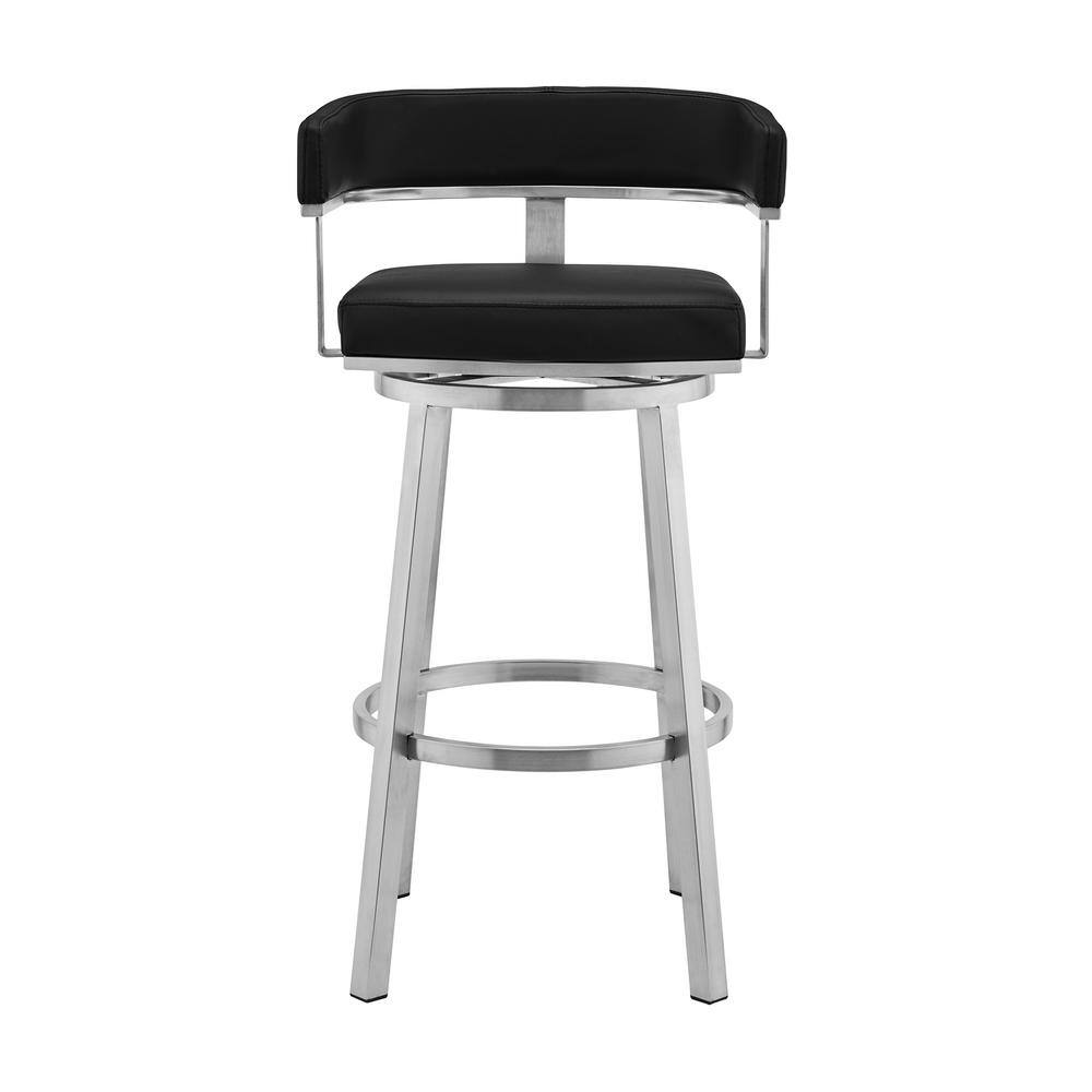 Contemporary 26" Black Faux Leather Swivel Counter Stool with Stainless Steel Base