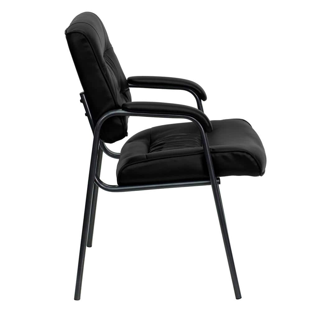 Black Leather Executive Side Chair with Titanium Frame