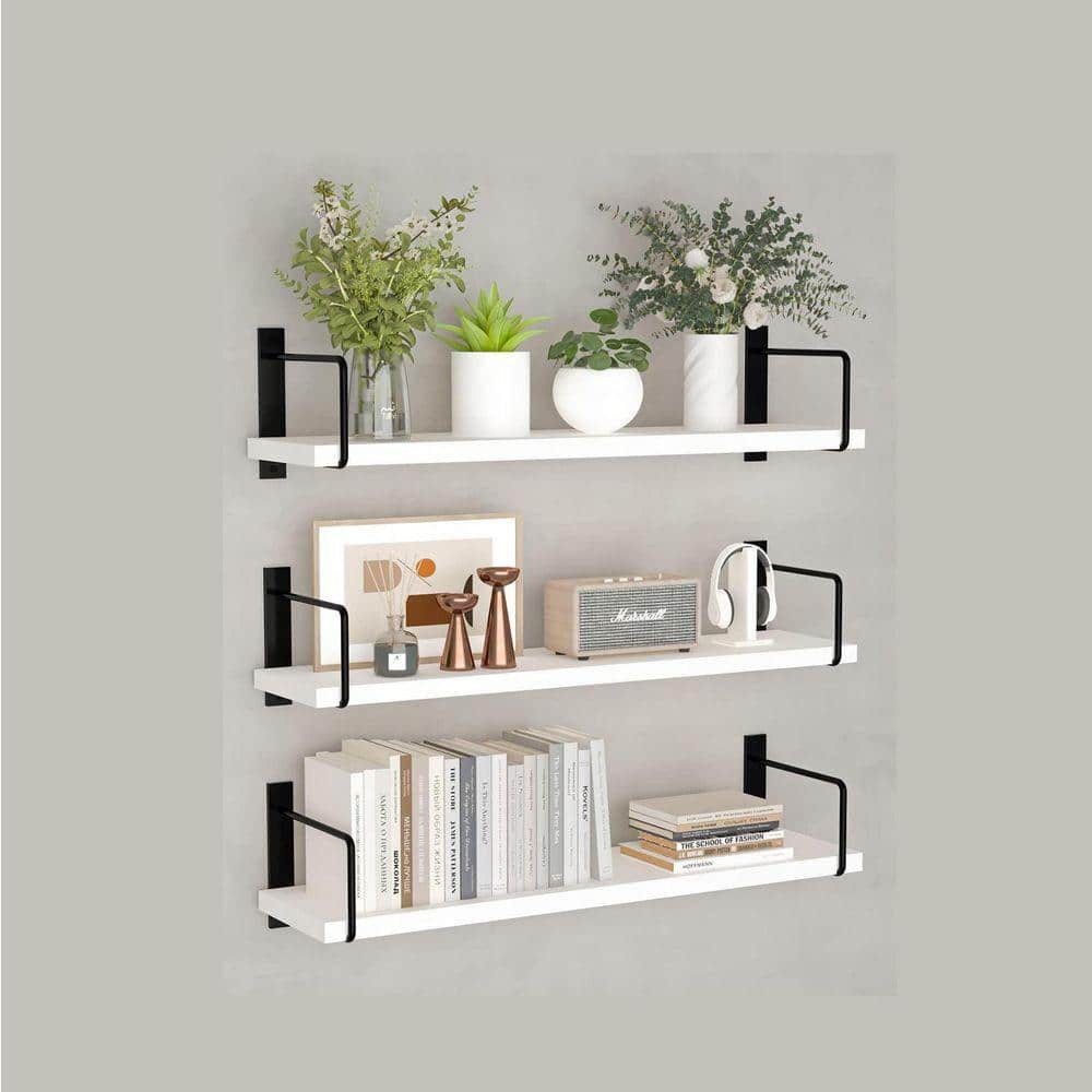 ホワイト 木製 飾り棚 N/A 24 in. W x 6 in. D White Wood Decorative Wall Shelf,Set of 3