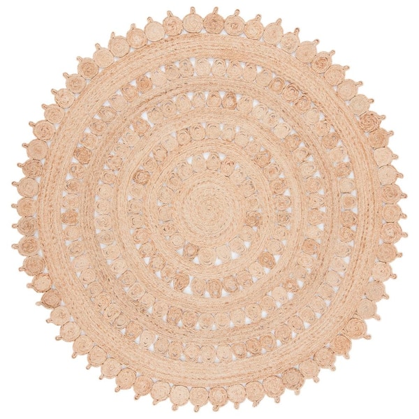 Natural Fiber Beige 8 ft. x 8 ft. Woven Floral Round Area Rug