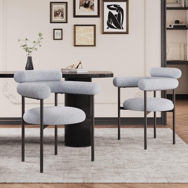 CHRISTOPHER KNIGHT HOME Grey Boucle Upholstered Armchair Dining Chairs (Set of 2)