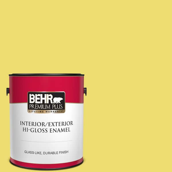 BEHR PREMIUM PLUS 1 gal. #T15-15 Plastic Lime Hi-Gloss Enamel Interior/Exterior Paint