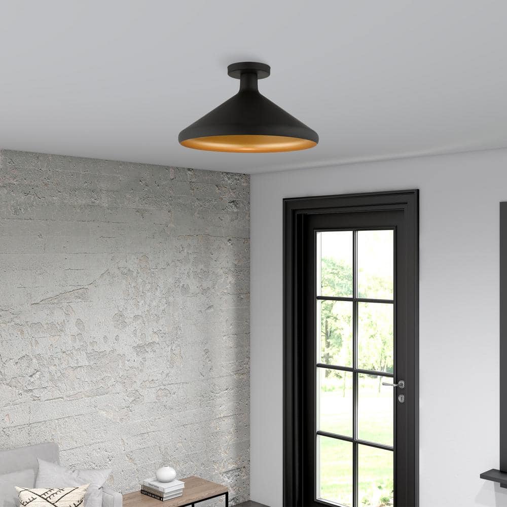 Geneva Black and Gold Metal 1-Light Semi-Flush Mount