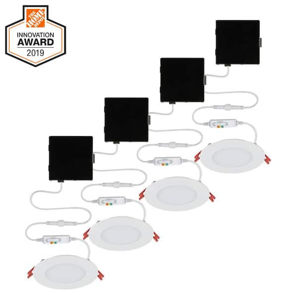 Commercial Electric 4 in. Selectable New Construction and Remodel Canless Recessed Integrated LED Kit for Shallow Ceiling (4-Pack)
