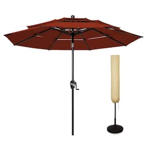 9 ft. 3 Tiers Aluminum Market Umbrella Outdoor Patio Umbrella with Fade Resistant and Cover in Prune Sunbrella