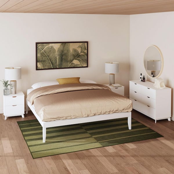 white bed with brown dresser Four Chairs Furniture