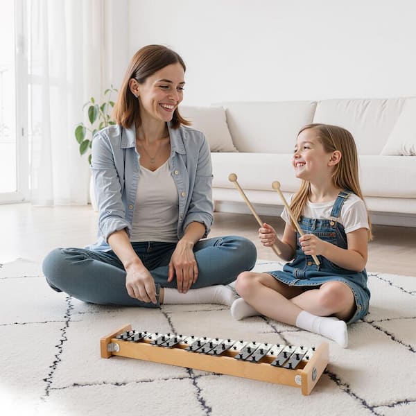 Glockenspiel Xylophone, 27 Notes Professional Xylophone Percussion Instrument with Metal Keys, Includes 4 Mallets