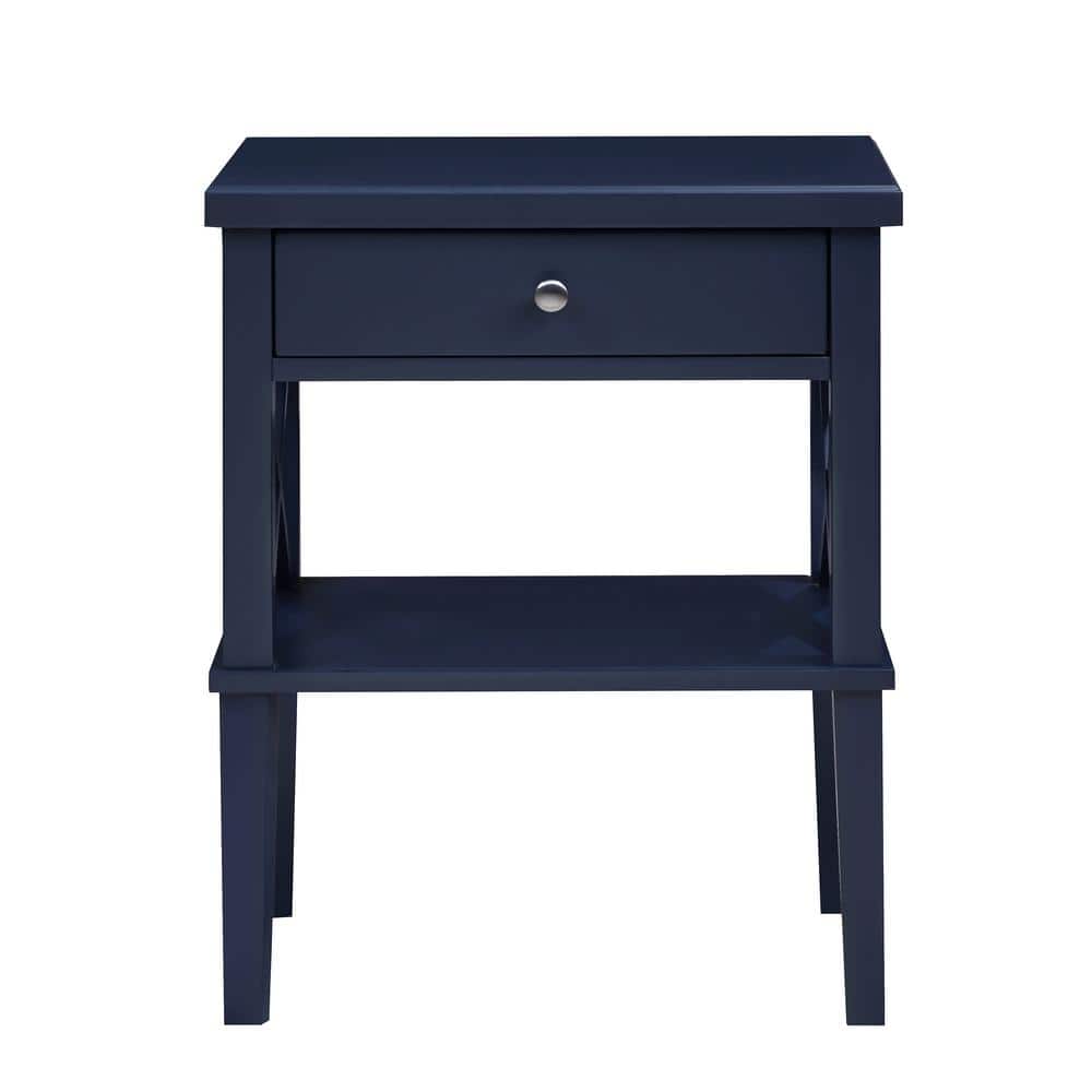 Marta Midnight Blue 1-Drawer Hardwood Nightstand with Shelf