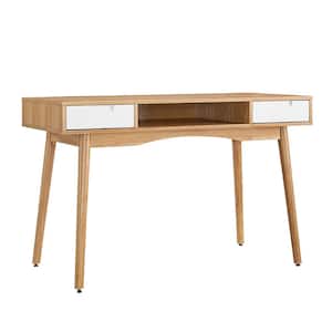 48 in. Rectangular Natural/White 2 Drawer Writing Desk with Built-In Storage