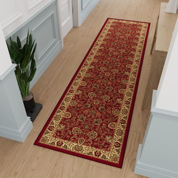 Ottohome Collection Non-Slip Rubberback Oriental Design 3x10 Indoor Runner Rug, 2 ft. 7 in. x 9 ft. 10 in., Dark Red