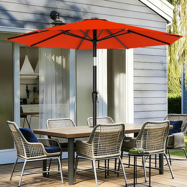 9 ft orange patio umbrella Sunnydaze Outdoor with Tilt & Crank, Burnt Orange, 9ft comfortable shade DURABLE POWDERCOATED METAL FRAME Davee Furniture 9 Ft Orange