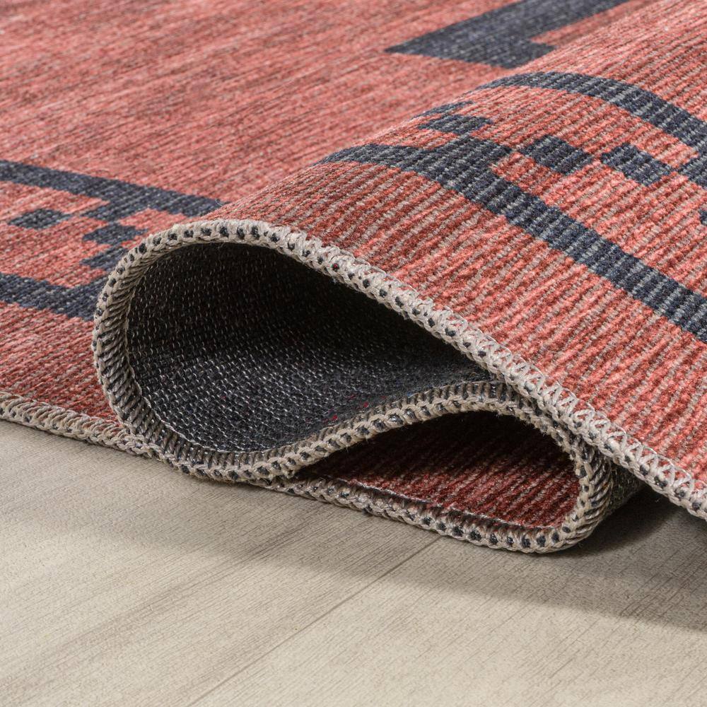 Korsa Red and Black Geometric Washable Area Rug