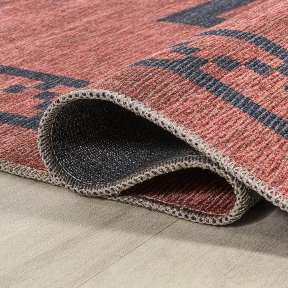 Korsa Red and Dark Gray Geometric 9' x 12' Washable Area Rug