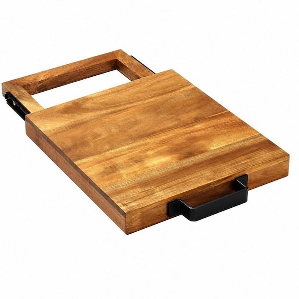 19.6 in. W x 1.6 in. H x 13.2 in. D Natural Acacia Light Brown Sliding Tray for Coffee Machine Kitchen Appliance