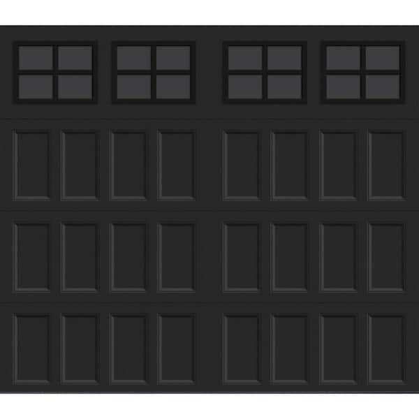 Clopay Bridgeport Steel Narrow Panel 8ft x 7ft Insulated 18.4 R-Value Matte Lustra Black Garage Door with windows
