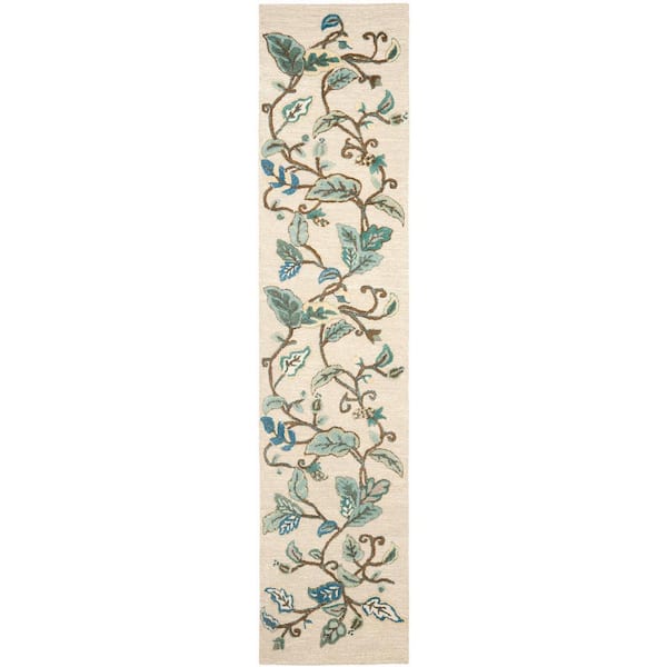 SAFAVIEH Martha Stewart Colonial Blue 2 ft. x 10 ft. Floral Runner Rug