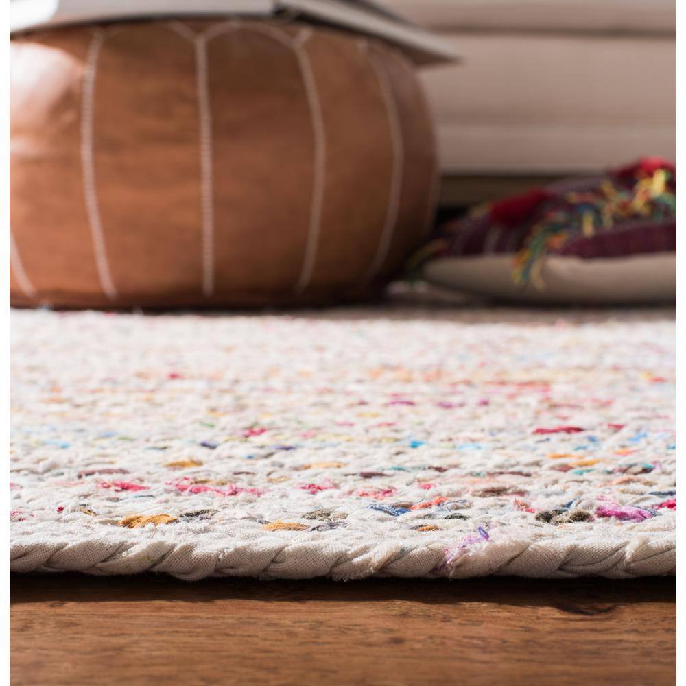Handmade Ivory and Multicolor Wool Cotton Braided Runner Rug
