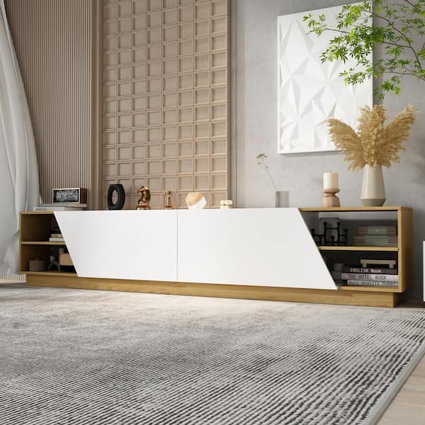 FUFU&GAGA White/Oak Wood TV Media Console Entertainment