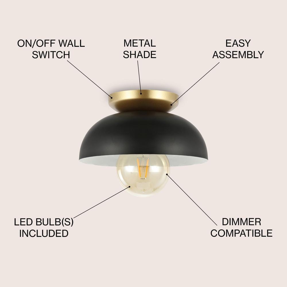 Paulina 8.5" Black/Gold Industrial Iron LED Ceiling Light