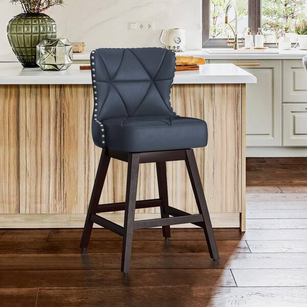 LUE BONA Zola 26 in. Navy Blue Wood Frame Counter Bar Stool Faux