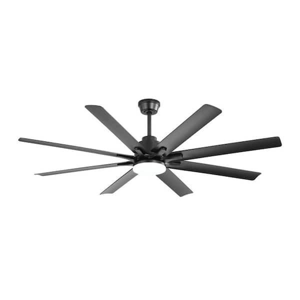 Nestfair 66 in. Indoor Matte Black 8 ABS Blades Large Ceiling Fan with LED Light and Smart Remote Control Reversible DC Motor