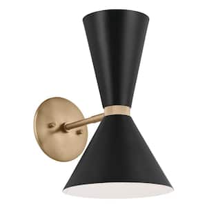 Phix 13.5 in. 2-Light Champagne Bronze with Black Living Room Wall Sconce Light