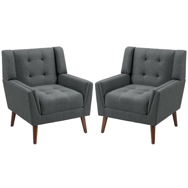 Uixe Dark Gray Linen Upholstered Armchair with Wood Frame (Set of 2)