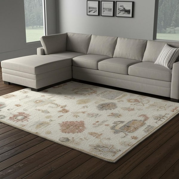 Gray  12 X 15 ft. Knotted Floral Rectangle Indoor Area Rug