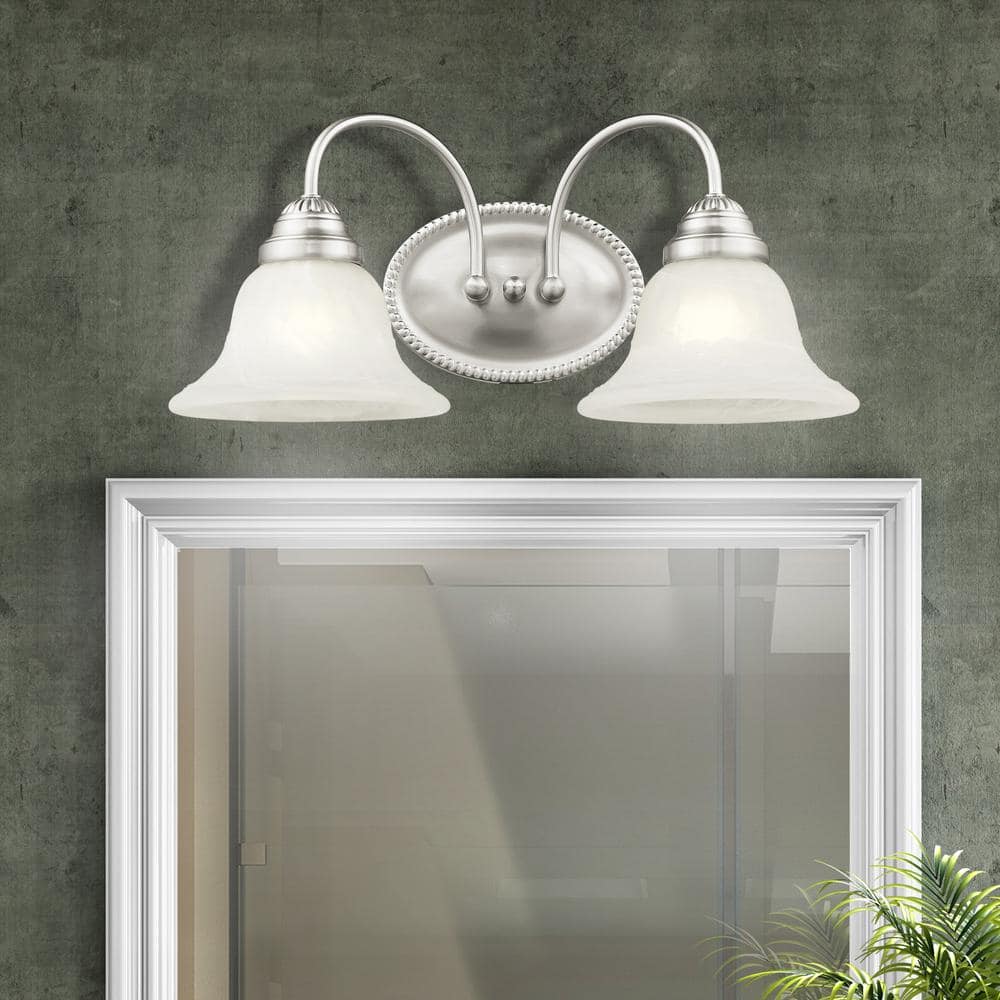 Edgemont Brushed Nickel 2-Light Vanity with White Alabaster Glass