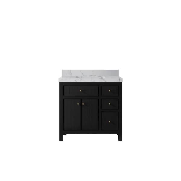 Willow Collections Sonoma 36 in. Single Sink Freestanding Black Bath Vanity with Venatino Quartz Top Unassembled