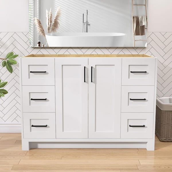 Wina 48 in. Single Sink Bath Vanity Cabinet without Top Solid Wood Freestanding Bathroom Vanity Base in White Assembled