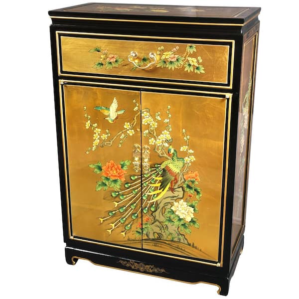 Oriental Furniture 36 in. H x 24 in. W Gold Wood Shoe Storage Cabinet