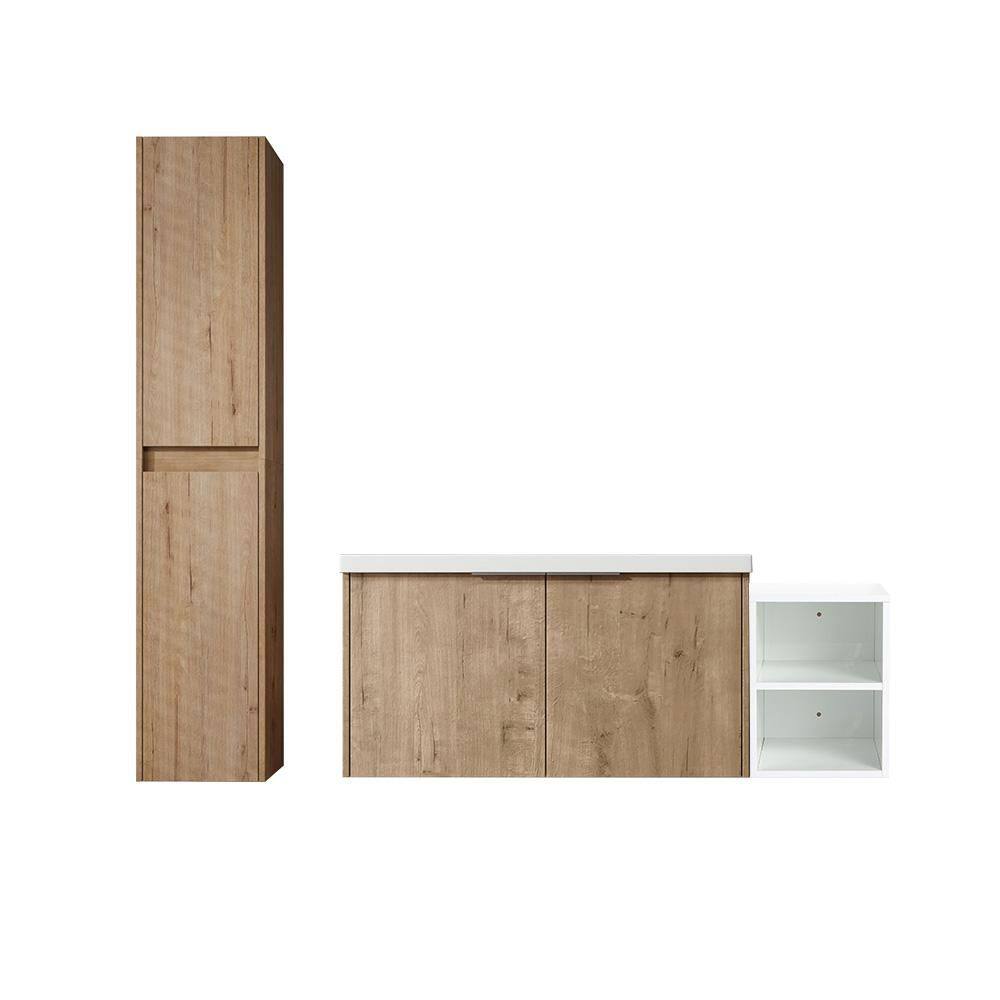 Combined 47.4 in. W X 18.1 in. D x 19.3 in. H Floating Bath Vanity in Imitative Oak with White Resin Vanity Top price history on PriceWatchPro