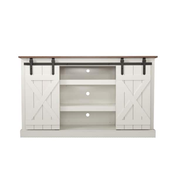 CIPACHO 53.9 in. White MDF TV Stand with Sliding Barn Door Fits TV's up to 65 in. with Sturdy Frame