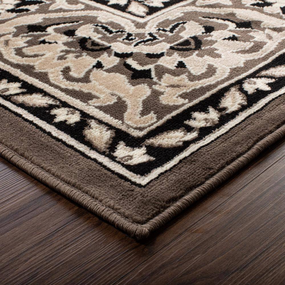 Elegant Brown Floral Medallion 6'x4' Low Pile Area Rug