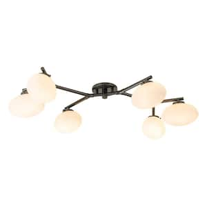 44.09 in. 6-Light Plating Black Sputnik Semi-Flush Mount with Frosted Glass Shade and No Bulbs Included