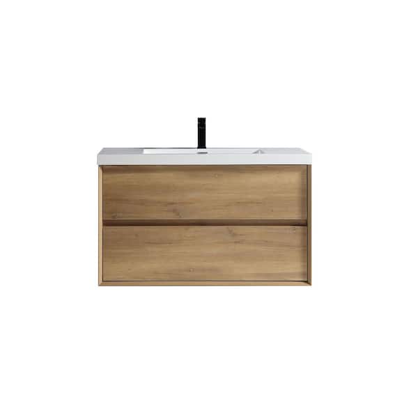 Kingdee 42 in. W x 20 in. D x 26 in. H Single Sink Floating Bath Vanity in Teak Oak with White Acrylic Top