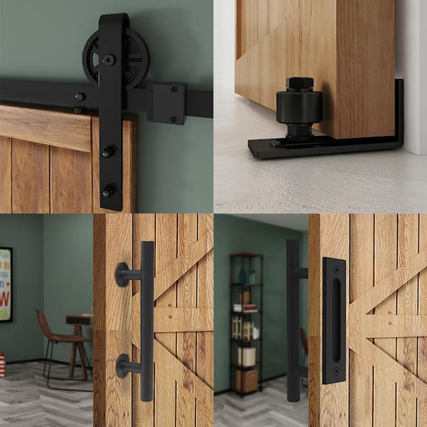 8 ft./96 in. Black Steel Bent Strap Sliding Barn Door Track and Hardware Kit with 12 in. Square Handle and Floor Guide 8 ft./96 in. Black Steel Bent Strap Sliding Barn Door Track and Hardware Kit with 12 in. Square Handle and Floor Guide