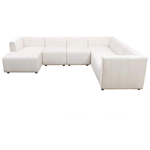 Unbranded Russelle Ill 120 in. Straight Arm 6-Piece Microfiber L-Shaped Sectional Sofa in White