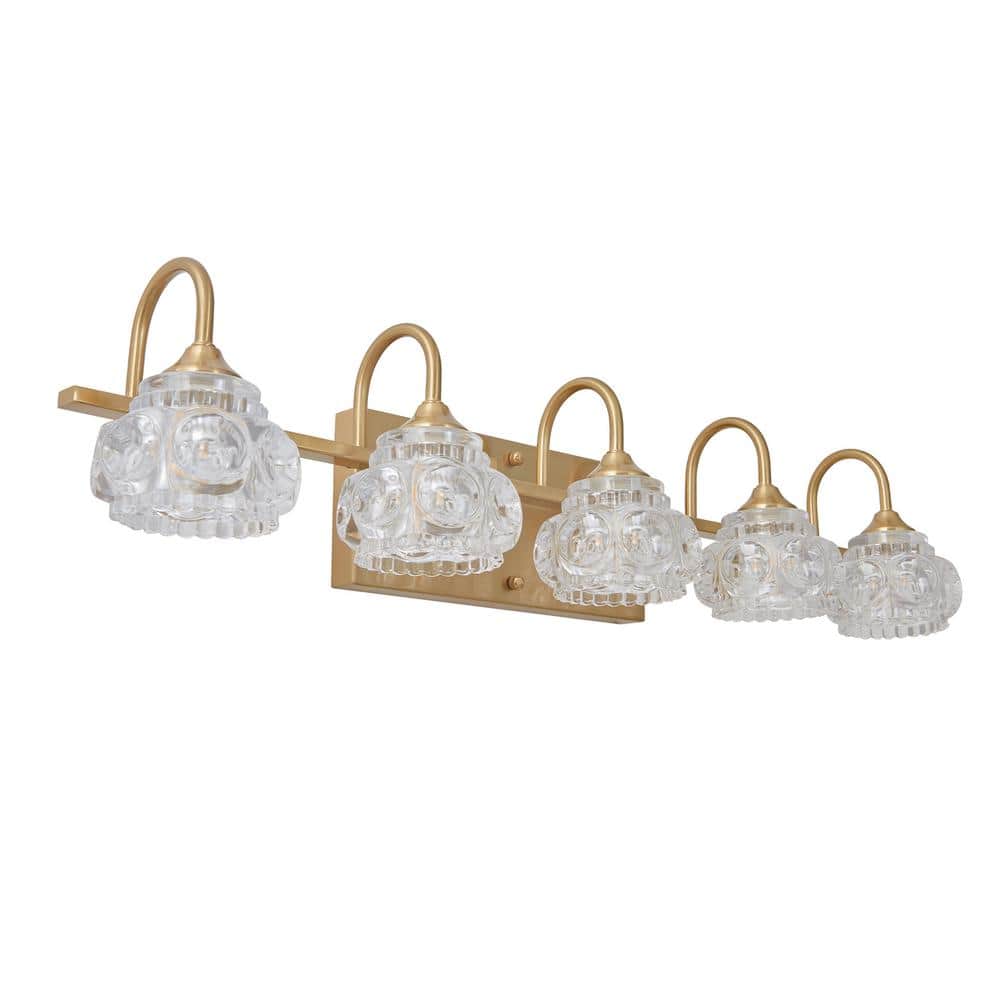 29 in. 5 Light Golden Wall Sconce Vanity Light with Clear Crystal Shade for Bathroom, Vanity Mirror(No Bulbs) price history on PriceWatchPro