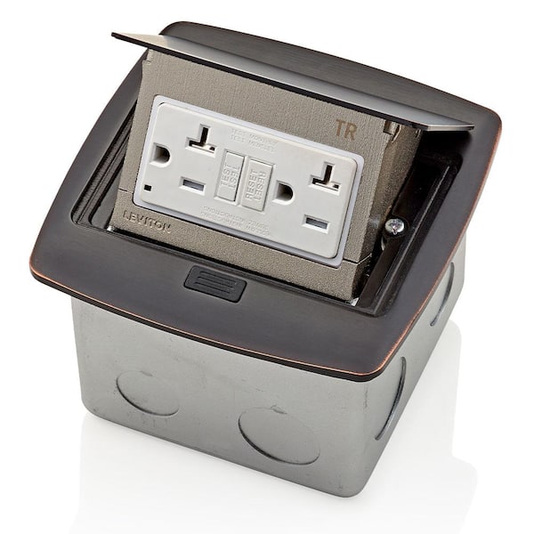 Leviton Pop-Up Floor Box with 20 Amp, Tamper-Resistant Self-Test GFCI Outlet, Bronze PFGF2-BZ